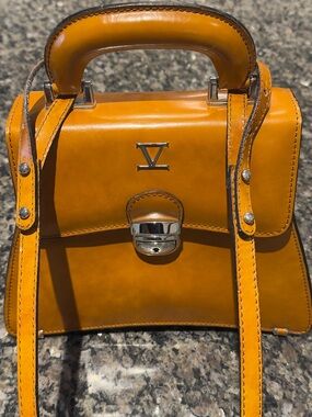 Yellow Structured Leather Top-Handle Shoulder Bag